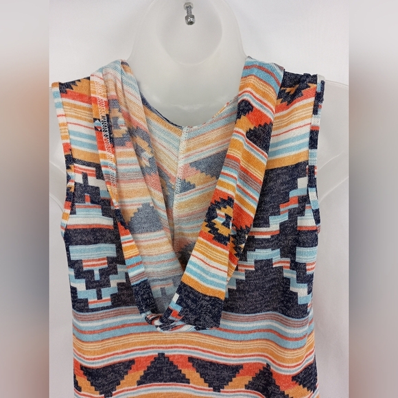 2/$30 Colorful Western Sleeveless Patchwork Knit Hooded Cardigan (#1,290) - Picture 6 of 9